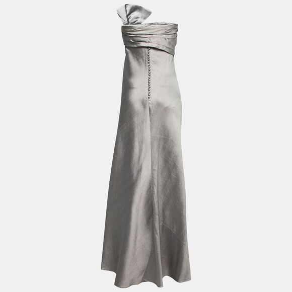 J Mendel Grey Silk Blend Strapless Front Bow Detail Gown L - Picture 2 of 4